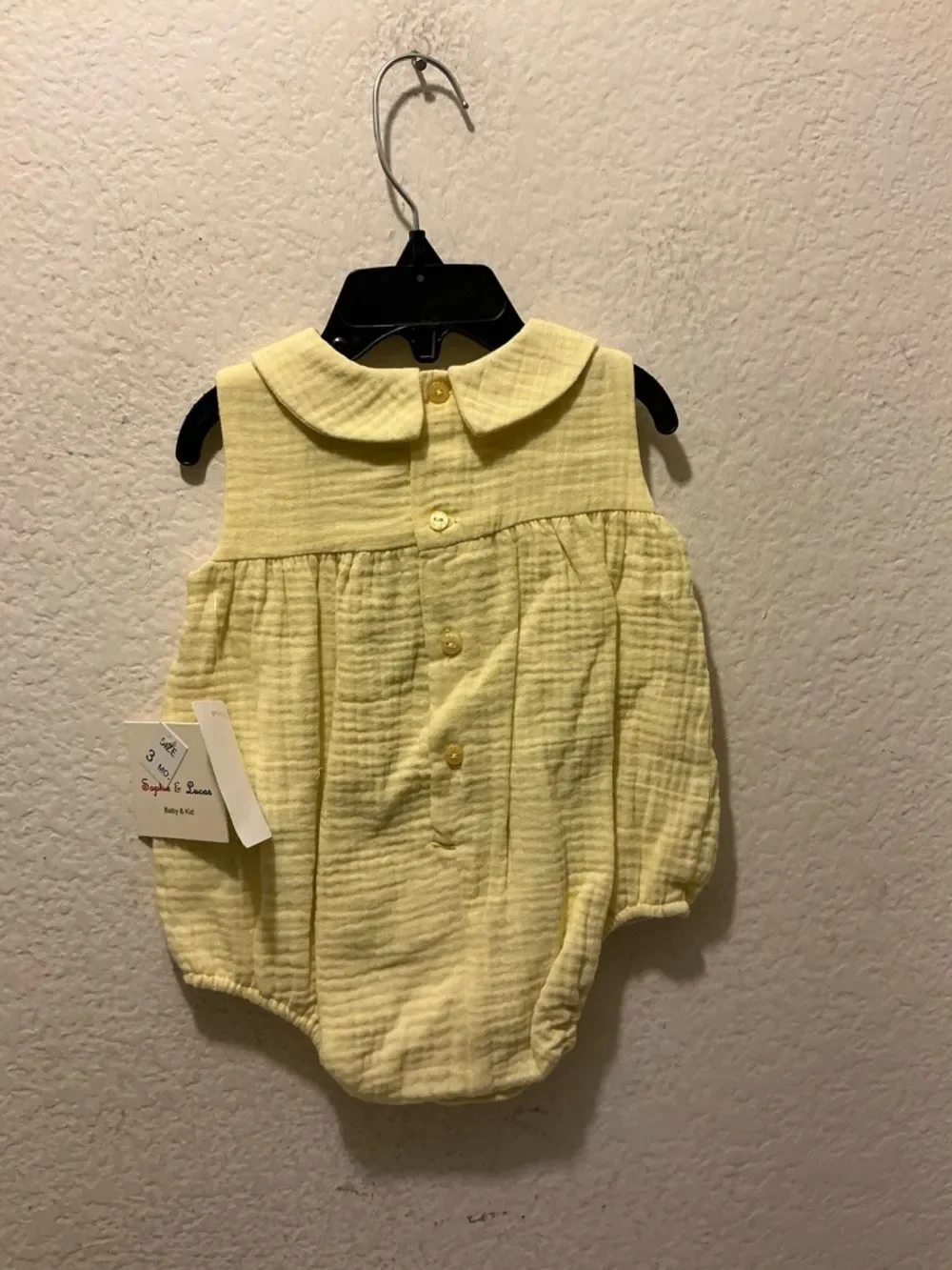Yellow Baby Girl Bubble Romper with Peter Pan Collar